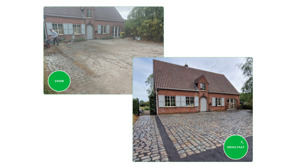 Straatklinkers voor en na reiniging door Terrasco